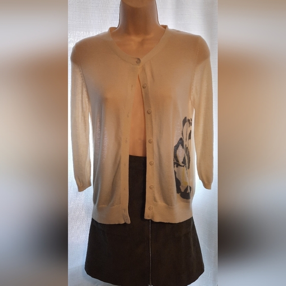 Banana Republic Cream and Black Cardigan Sweater - Picture 1 of 9